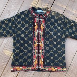 Icelandic-Style Black and Gold Women's Cardigan Sweater